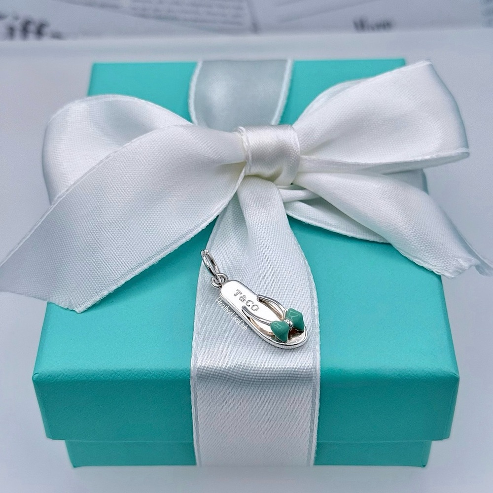 RARE! Authentic Tiffany & Co. Blue Enamel Flip Flop Sandal Bow Charm Pendant 🩴